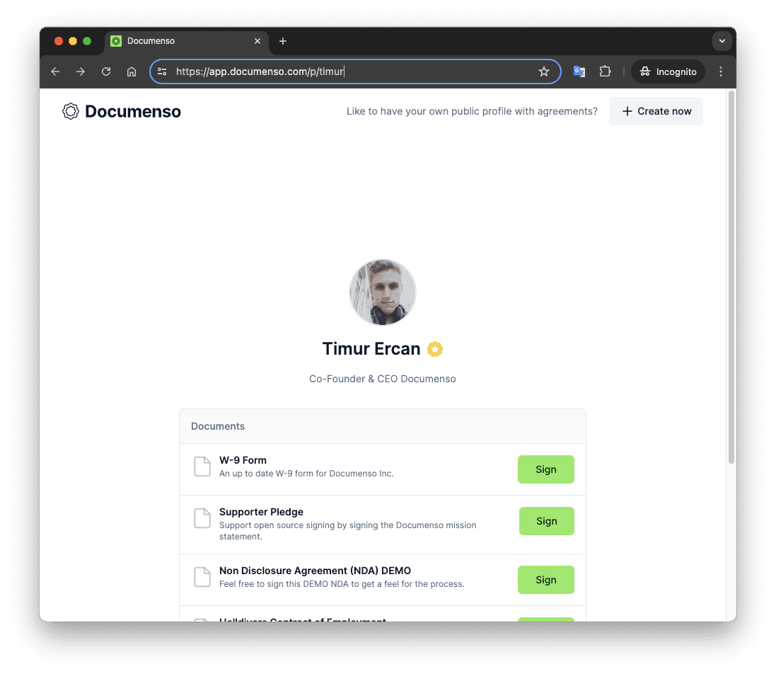 Documenso Profile of Timur